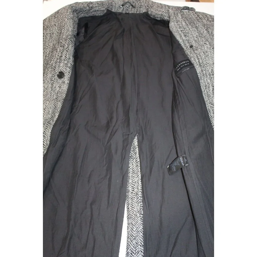 All Saints Aren Coat Size 4 Wool Hepburn Steampunk Modern Minimalist Herringbone - Picture 4 of 11